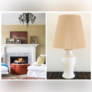 Mid-Century Ginger Jar Lamp with Beige Pleated Shade